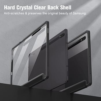 Glassology Hybrid Slim Case for Samsung Galaxy Tab S8 ULTRA with S Pen Holder Shockproof Cover with Clear Transparent Back Shell Auto Wake/Sleep and screen protector (Black)