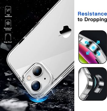 جراب شفاف لهاتف iPhone 14 series بظهر عسكري مضاد للاصفرار ، ظهر صلب مضاد للانفجار ، جراب رفيع للغاية ، حماية ضد السقوط ضد الصدمات ، (iPhone 14)
