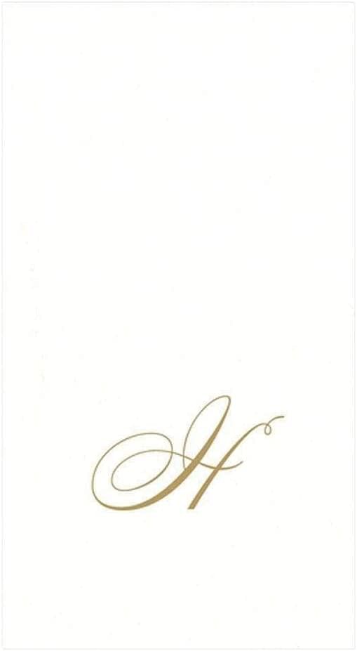 Caspari White Pearl & Gold Paper Linen Guest Towel Napkins in Letter H - Pack of 24