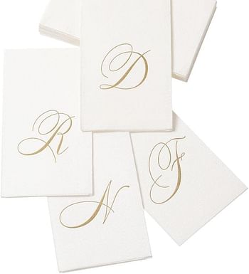 Caspari White Pearl & Gold Paper Linen Guest Towel Napkins in Letter H - Pack of 24