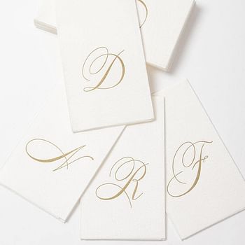 Caspari White Pearl & Gold Paper Linen Guest Towel Napkins in Letter H - Pack of 24