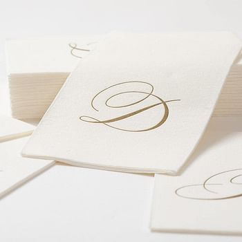 Caspari White Pearl & Gold Paper Linen Guest Towel Napkins in Letter H - Pack of 24