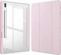 Glassology Hybrid Slim Case for Samsung Galaxy Tab S8 Plus 2022/S7 FE 2021/S7 Plus 2020 12.4" with S Pen Holder Shockproof Cover with Clear Transparent Back Shell, Auto Wake/Sleep and screen Protector (Pink)
