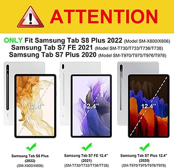 حافظة رفيعة هجينة لهاتف Samsung Galaxy Tab S8 Plus 2022 / S7 FE 2021 / S7 Plus 2020 مقاس 12.4 بوصة مع غطاء مقاوم للصدمات مع غطاء خلفي شفاف وإيقاظ / نوم تلقائي وواقي شاشة (وردي)