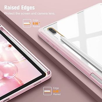 Glassology Hybrid Slim Case for Samsung Galaxy Tab S8 Plus 2022/S7 FE 2021/S7 Plus 2020 12.4" with S Pen Holder Shockproof Cover with Clear Transparent Back Shell, Auto Wake/Sleep and screen Protector (Pink)