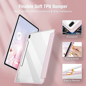 Glassology Hybrid Slim Case for Samsung Galaxy Tab S8 Plus 2022/S7 FE 2021/S7 Plus 2020 12.4" with S Pen Holder Shockproof Cover with Clear Transparent Back Shell, Auto Wake/Sleep and screen Protector (Pink)