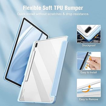 Hybrid Slim Case for Samsung Galaxy Tab S8 Plus 2022/S7 FE 2021/S7 Plus 2020 12.4" with S Pen Holder Shockproof Cover with Clear Transparent Back Shell, Auto Wake/Sleep and screen Protector (Blue)