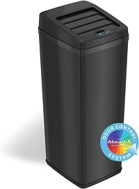 Itouchless 14 Gallon Sliding Lid Automatic Sensor Trash Can With Odor Filter System, 52 Liter Black Steel Touchless Kitchen Garbage Bin