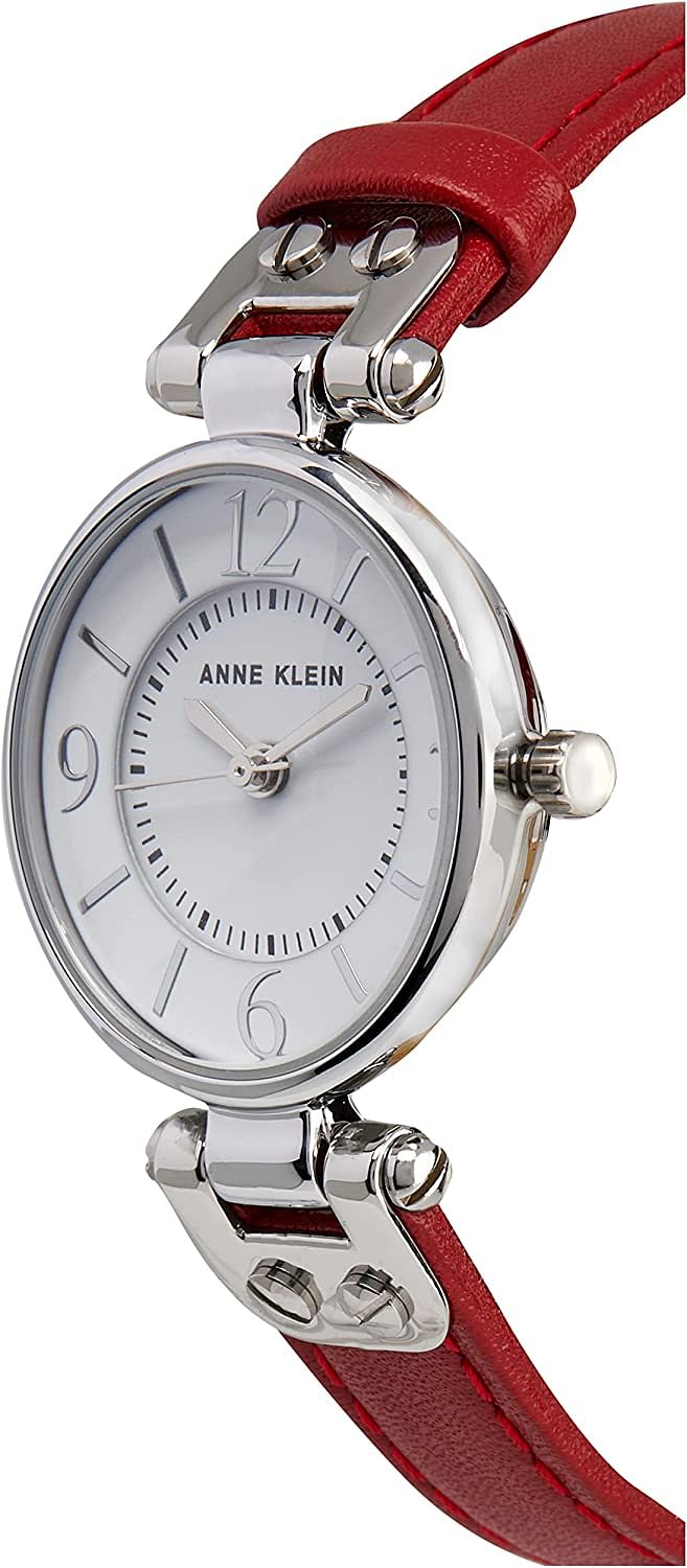 Anne Klein Womens Quartz Watch, Analog Display and Leather Strap/Red|Silver