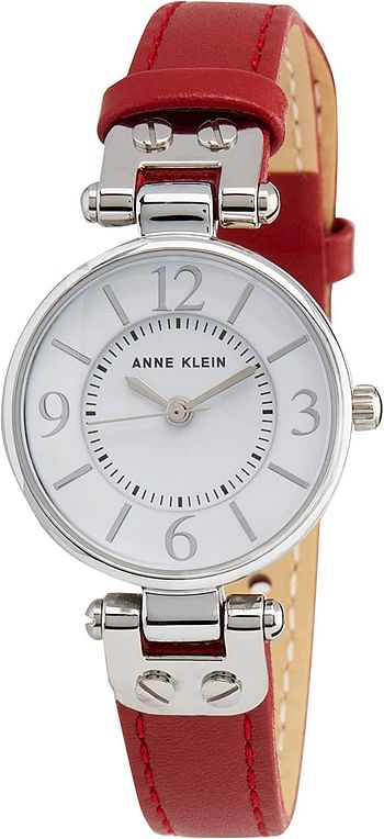 Anne Klein Womens Quartz Watch, Analog Display and Leather Strap/Red|Silver