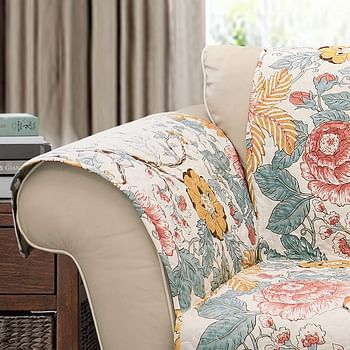 Lush Decor Sydney Furniture Protector-Floral Leaf Garden Pattern Loveseat Cover-Blue and Yellow, Blue & Yellow