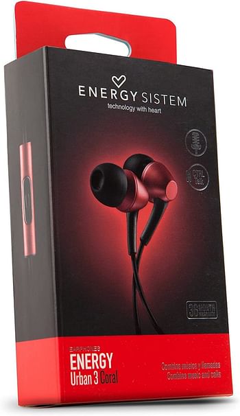 Energy Sistem Earphones Urban 3 Coral Mic (Wired In-Ear, Mic, Control Talk, Lightweight, Neodymium Magnet)