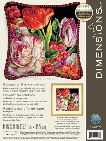 Wilton Dimensions Needlepoint Kit, Bouquet On Black Floral Pattern
