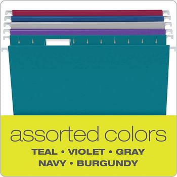 Pendaflex Recycled Hanging File Folders, Letter Size, Assorted Jewel-Tone Colors, Two-Tone For Foolproof Filing, 1/5-Cut Tabs, 25 Per Box (81667)