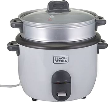 BLACK+DECKER 700W 1.8L Rice Cooker Removable NonStick Bowl And Steaming Tray With Water Level Indicator, Glass Lid, Cool Touch, For Healthy Meals RC1860-B5