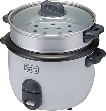 BLACK+DECKER 700W 1.8L Rice Cooker Removable NonStick Bowl And Steaming Tray With Water Level Indicator, Glass Lid, Cool Touch, For Healthy Meals RC1860-B5