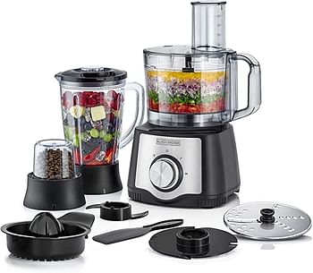 BLACK+DECKER 600W 1.5L 6in1 Food Processor Bowl+Blender Jar And Grinder Chopper Shredder Blender Grinder Citrus Juicer Dough Maker Plus 29 Extra Functions FX650-B5