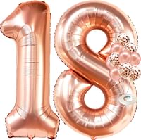 Rose Gold Number 18 balloons - foil mylar Rose Gold Balloons Party Decorations rose gold party supplies for Engagement birthday baby shower wedding 32 Foot Balloons String