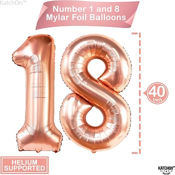 Rose Gold Number 18 balloons - foil mylar Rose Gold Balloons Party Decorations rose gold party supplies for Engagement birthday baby shower wedding 32 Foot Balloons String