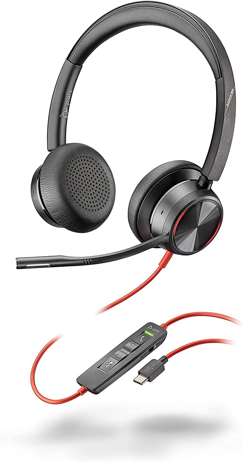Poly Stereo Headset 'Blackwire 8225' with USB-C Connection, Active Noise Cancelling and Flexible Microphone Arm, Black