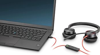 Poly Stereo Headset 'Blackwire 8225' with USB-C Connection, Active Noise Cancelling and Flexible Microphone Arm, Black