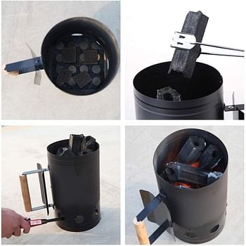 BLACKSTONE Charcoal Holder Charcoal Chimney Starter for Outdoor Grill or Camp charcoal Chimney Starter with wooden handle Charcoal Box - BBQ Accessories - SCBQ03