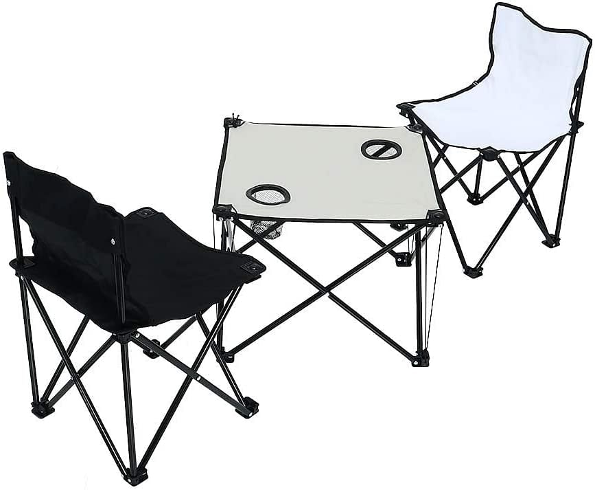 YATAI Set of 2 Folding Chairs With Folding Table - Lightweight Outdoor Camping Chair Table Set With Carry Bag Perfect For Garden Caravan Trips Fishing Chair BBQ Beach Chair - Picnic Chair Table Set