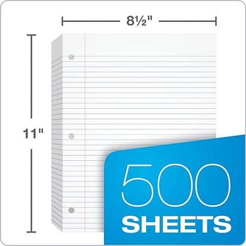 Oxford Filler Paper, 8 x 10-1/2 Inch Wide Ruled Paper, 3 Hole Punch, Loose Leaf Notebook Paper for 3 Ring Binders, 500 sheets (62330), white