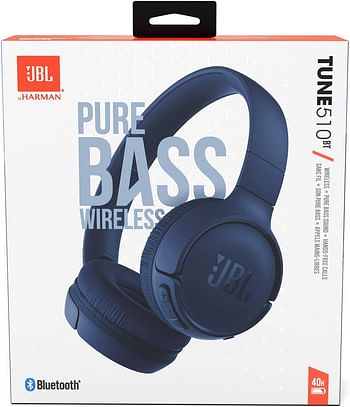 JBL Tune 510BT Wireless On Ear Headphones Pure Bass Sound 40H Battery Speed Charge Fast USB Type-C Multi-Point Connection Foldable Design Voice Assistant - Blue JBLT510BTBLUEU