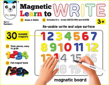 Play Panda Magnetic Learn To Write Numbers - Includes Write And Wipe Magnetic Board, 30 Number Magnets, Dry Erase Sketch Pen And Duster - Simplify Teaching And Learning, Yellow