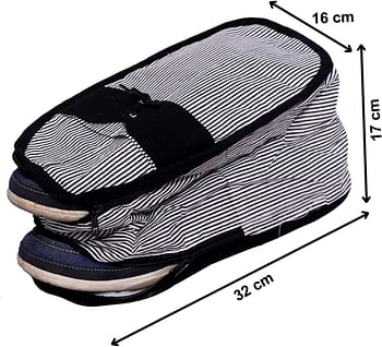 Fun Homes Lining Design Travel Shoe Bag with Zipper Closure (Black & White)