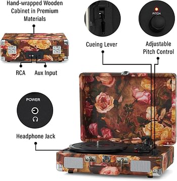 Crosley Cruiser Plus Bluetooth In Out 3-Speed Portable Turntable Floral