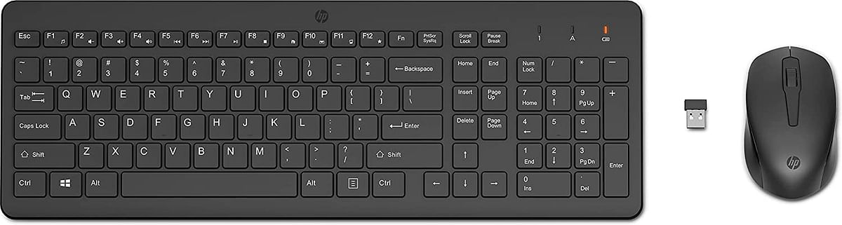 HP 330 Wireless Black Keyboard and Mouse Set with Numeric Keypad, 2.4GHz Wireless Connection and 1600 DPI, USB Receiver, LED Indicators, Black(2V9E6AA)