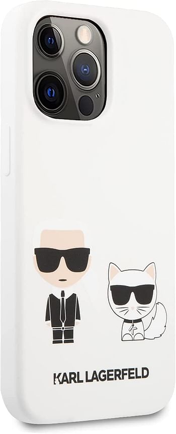 CG MOBILE Karl Lagerfeld Liquid Silicone Case Karl And Choupette Head Compatible with iPhone 13 Pro - White
