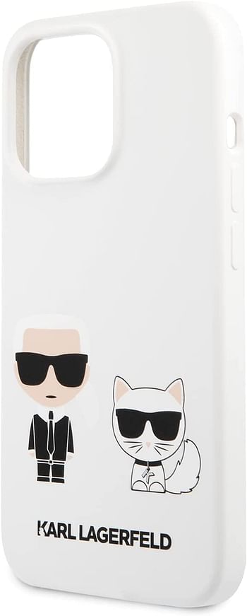 CG MOBILE Karl Lagerfeld Liquid Silicone Case Karl And Choupette Head Compatible with iPhone 13 Pro - White