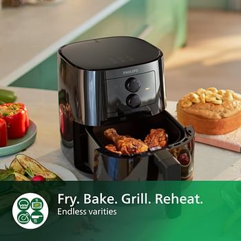 Philips Essential Air Fryer With Rapid Air Technology, Analogue, Black, Hd9200/91, 0.8Kg, 4.1L,50Hz,