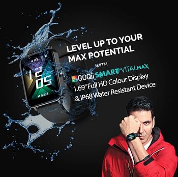 Goqii Smart Vital Max 1.69Inches Hd Full Touch Display With Spo2, 24X7 Heart Rate Black Compatible with ‎IOS and Android