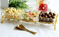 Cuisine Art 3pcs Bowls Serving Set with Stand, 3 Glass 260ML Stainless steel Spoons, Gold/Clear, BT-506315