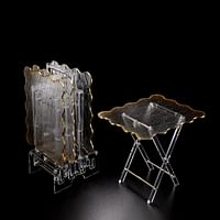 Vague Acrylic 4 Rectangular Wave Bark Design Coffee Tables With Stand Set, Transparent/Gold
