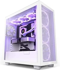 NZXT H7 Flow - CM-H71FW-01 - ATX Mid Tower PC Gaming Case - Front I/O USB Type-C Port - Quick-Release Tempered Glass Side Panel - Vertical GPU Mount - Integrated RGB Lighting - White