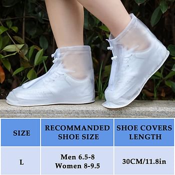 2 Pairs Rain Shoes Cover Non Slip Waterproof Shoe Covers Reusable Shoe Protectors Covers High Top Snow Boots Galoshes Overshoes for Men Women Outdoor Cycling Camping Fishing Garden Travel (White, L)