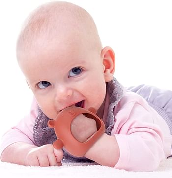 Silicone Teether Toy for boy/girl 3+ Months, Anti-Drop SiliconeMitten Teether , Chew Toys for Sucking Needs, BPA Free, Caramel (pink)