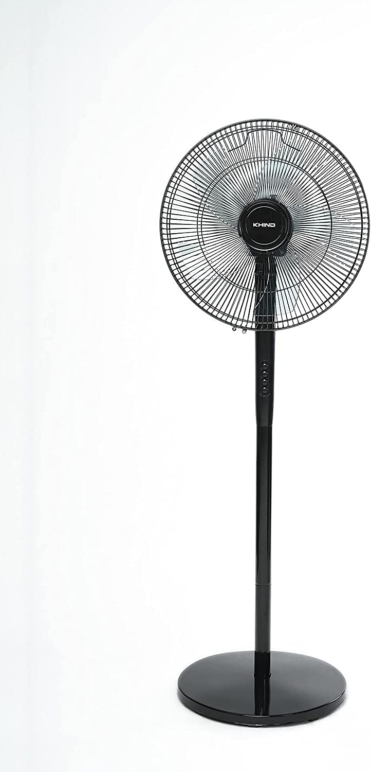 KHIND SF1663G Pedestal Stand Fan, 2-in-1 Convertible big n small Fan, 5 Leaf Blade, 3 Speed Push Button with Adjustable Vertical Head - Black, 16-inch