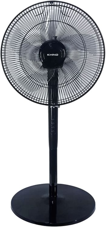 KHIND SF1663G Pedestal Stand Fan, 2-in-1 Convertible big n small Fan, 5 Leaf Blade, 3 Speed Push Button with Adjustable Vertical Head - Black, 16-inch