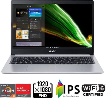 Acer Aspire 5 A515 Notebook with Ryzen 5500U Hexa-Core Upto 4.0GHz - 8GB DDR4 RAM - 256GB SSD Storage - AMD Radeon  Graphics - 15.6 Inch FHD IPS ComfyView Display - Windows 11 - Latest WiFi-6 Pure - English Arabic Keyboard - Silver