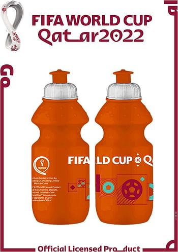 فيفا زجاجة مياه رياضية من البولي ايثيلين عالي الكثافة مطبوع عليها رسومات كأس العالم قطر 2022، 350 مل، برتقالي