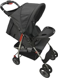 MOON Bezik One Hand Fold Travel Stroller/Pram Suitable for Newborn/Infant/Baby/Kids with Dual Tray| Leg Rest | Multi-Postion Reclining Seat Suitable For 0 Months+ (Upto 24 Kg) -Black + Grey