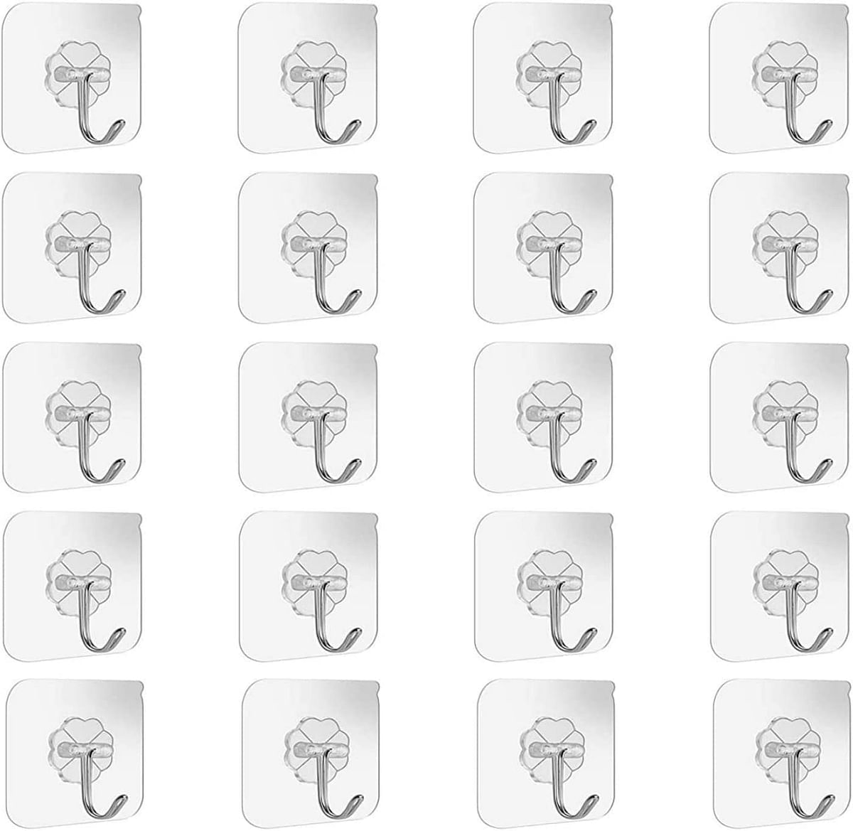 SKY-TOUCH Adhesive Wall Hooks 20 Pcs, Transparent Strong Suction Hooks For Home Kitchen and Bathroom, Heavy Duty Nail Free Sticky Hangers with Hooks Utility Towel Bath Ceiling Hooks, Transparent