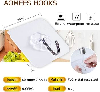 SKY-TOUCH Adhesive Wall Hooks 20 Pcs, Transparent Strong Suction Hooks For Home Kitchen and Bathroom, Heavy Duty Nail Free Sticky Hangers with Hooks Utility Towel Bath Ceiling Hooks, Transparent