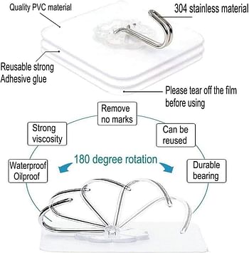 خطافات حائط لاصقة من 20 قطعة، خطافات شفط قوية شفافة للمنزل والمطبخ والحمام، شماعات لاصقة شديدة التحمل بدون مسامير مع خطافات لتعليق المناشف والسقف والحمام